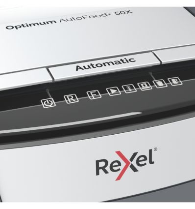 Destructeur de documents auto coupe croisée P4 50 feuilles 20 L Rexel Optimum AutoFeed+ 50X