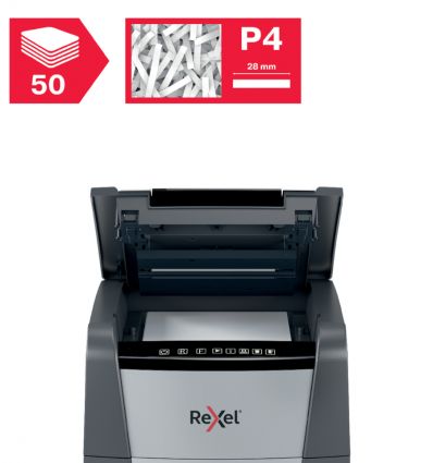Destructeur de documents auto coupe croisée P4 50 feuilles 20 L Rexel Optimum AutoFeed+ 50X