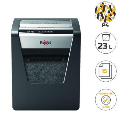 Destructeur de documents manuel coupe croisée P4 15 feuilles 23 L Rexel Momentum X415