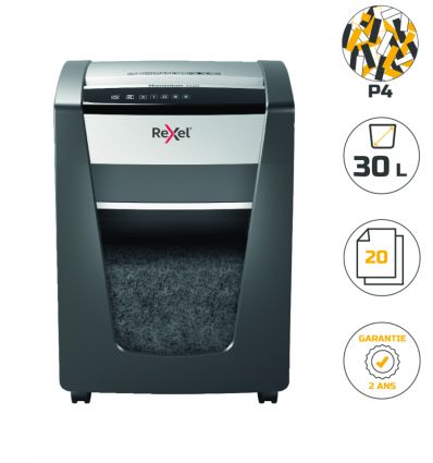 Destructeur de documents manuel coupe croisée P4 20 feuilles 30 L Rexel Momentum X420