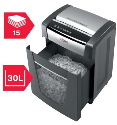 Destructeur de documents manuel coupe micro P5 15 feuilles 30 L Rexel Momentum M515