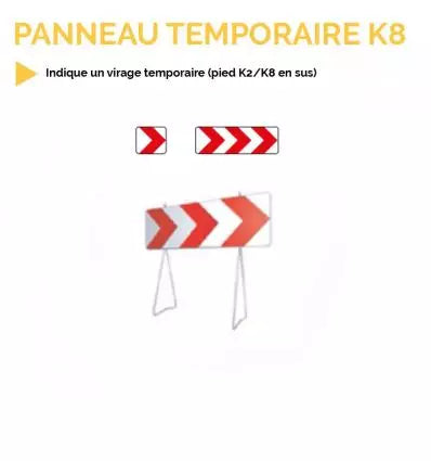 Panneau K8 - Déviation ou rétrécissement de voie