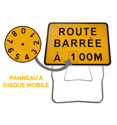 KC1 - Panneau de Chantier Route Barrée avec Disque Mobile