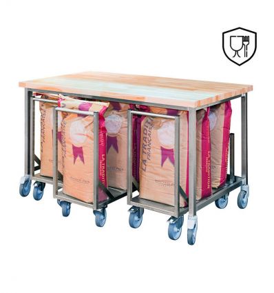 Lot de 1 table de boulangerie + 2, 3 ou 4 chariots à farine
