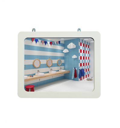 Miroir Incassable de sanitaire avec cadre en PVC blanc