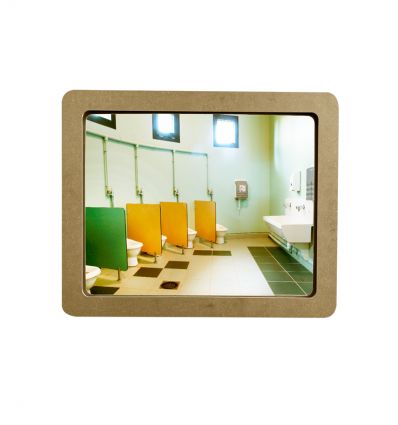 Miroir de sanitaire public incassable avec cadre en bois