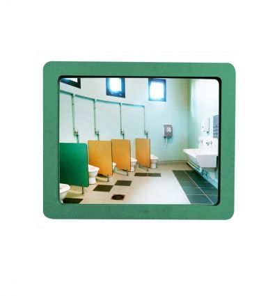 Miroir de sanitaire public incassable avec cadre en bois