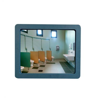 Miroir de sanitaire public incassable avec cadre en bois