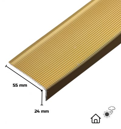 Nez de marche en alu doré antidérapant 55 x 24 mm Extérieur