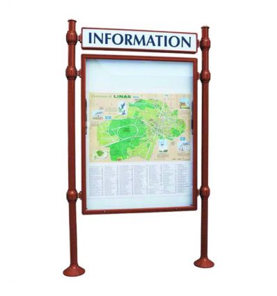 Panneau d'affichage extérieur avec vitrine double face et bandeau