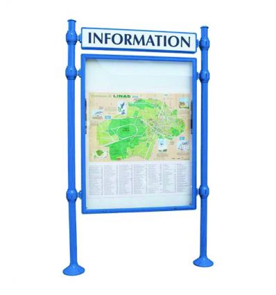 Panneau d'affichage extérieur avec vitrine double face et bandeau