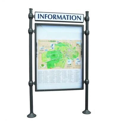 Panneau d'affichage extérieur avec vitrine double face et bandeau