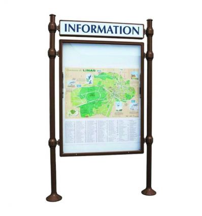 Panneau d'affichage extérieur avec vitrine double face et bandeau