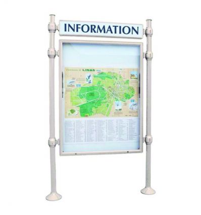 Panneau d'affichage extérieur avec vitrine double face et bandeau
