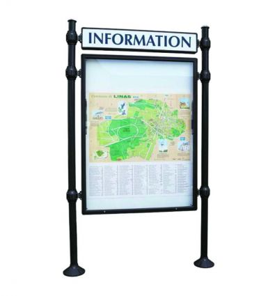 Panneau d'affichage extérieur avec vitrine double face et bandeau