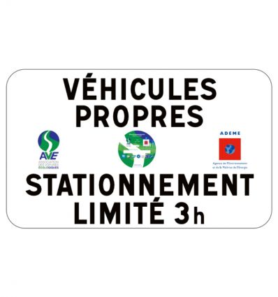 Panneau de stationnement pour véhicules propres limité à 3 heures