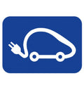 Panneau logo véhicule électrique blanc sur fond bleu