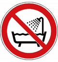 Panneau Ne pas utiliser ce dispositif dans une baignoire, une douche ou dans un réservoir rempli d’eau - P026