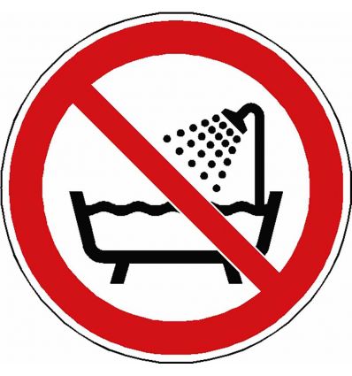 Panneau Ne pas utiliser ce dispositif dans une baignoire, une douche ou dans un réservoir rempli d’eau - P026