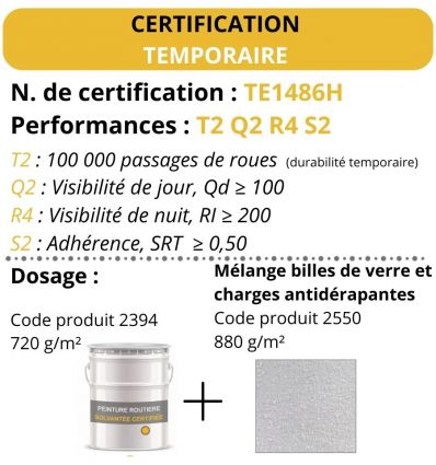 Peinture routière solvantée jaune certifiée sans toluène