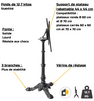 Pied de table de bar en fonte rabattable