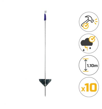 Piquet cloture en fer avec isolateur supérieur (lot de 10)