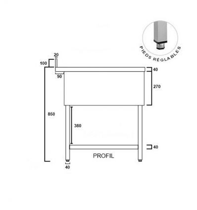 Plonge Inox 1 Bac avec égouttoir