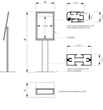 Porte menu sur pied en alu argenté 4 x A4