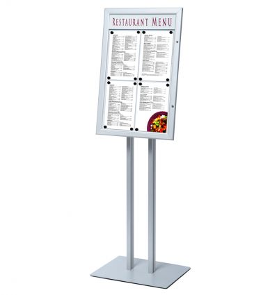 Porte menu sur pied en alu argenté 4 x A4