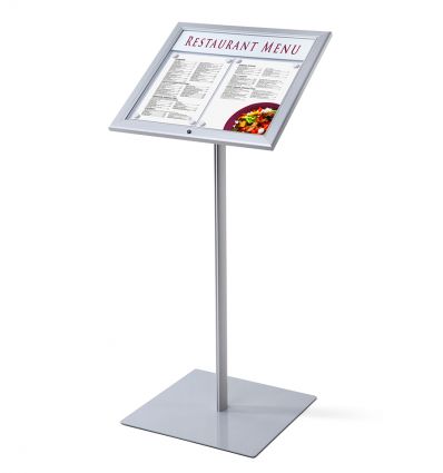 Porte menu sur pied en alu argenté 2 x A4