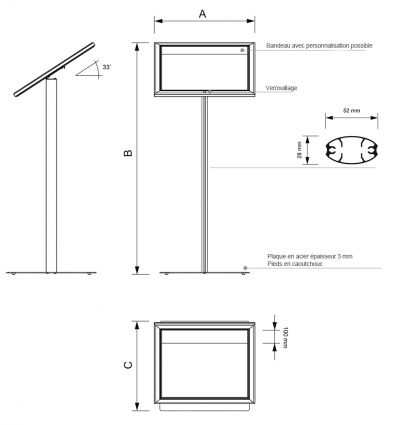 Porte menu sur pied en alu argenté 2 x A4