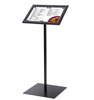 Porte menu sur pied en alu noir 2 x A4