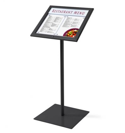 Porte menu sur pied en alu noir 2 x A4