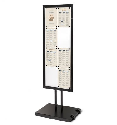 Porte menu sur pied en alu noir 8 x A4