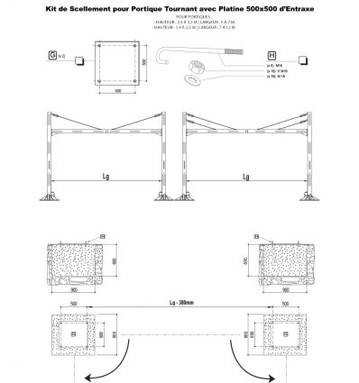 Portique pivotant à pieds rotatifs