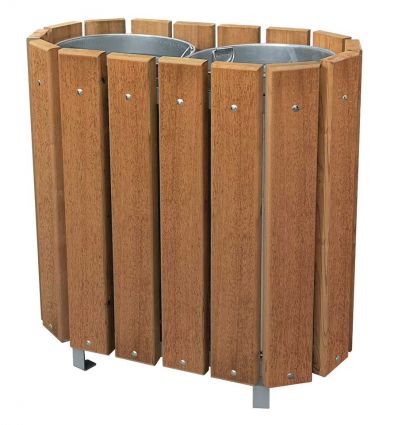 Poubelle de tri sélectif en bois double compartiments