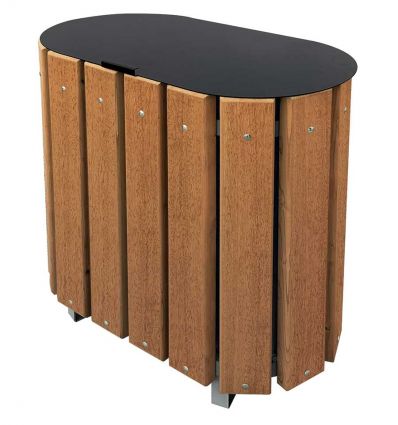 Poubelle de tri sélectif en bois double compartiments