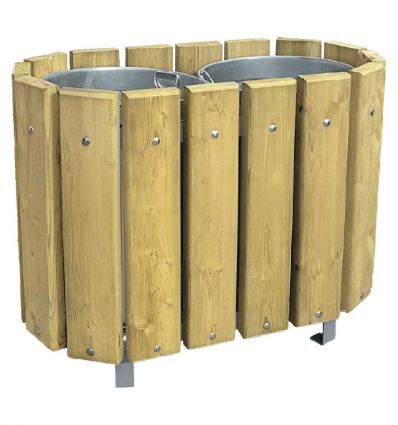 Poubelle de tri sélectif en bois double compartiments