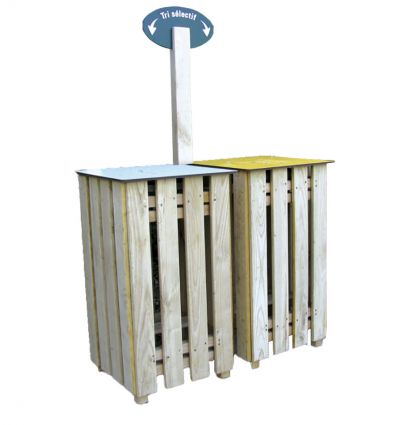 Poubelle de tri en bois 2 ou 3 flux