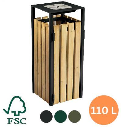 Poubelle en Bois et en Acier avec cendrier