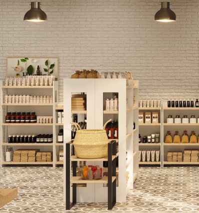 Présentoir pharmacie en bois