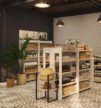 Présentoir pharmacie en bois