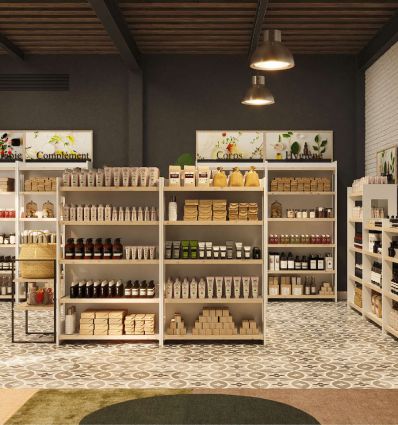 Présentoir pharmacie en bois