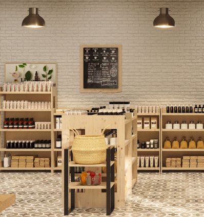 Présentoir pharmacie en bois