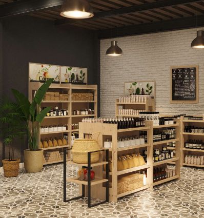 Présentoir pharmacie en bois