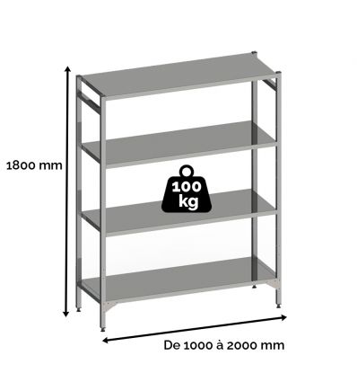 Rayonnage alimentaire inox modulable en angle ou linéaire
