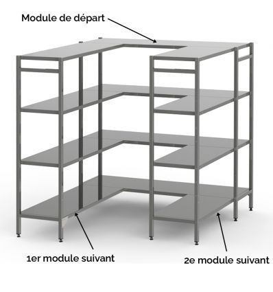 Rayonnage alimentaire inox modulable en angle ou linéaire