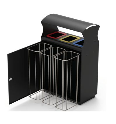 Station de tri sélectif extérieur avec toit 2 ou 3 flux
