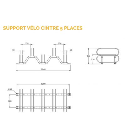 Rack pour vélo 5 places compact premium cintré en acier galva