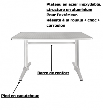 Table bistrot aluminium rectangulaire extérieur